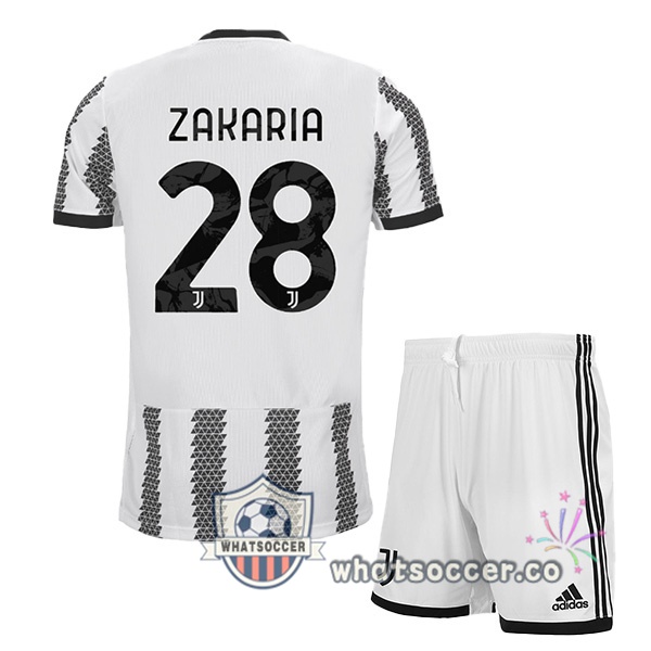 Juventus (ZAKARIA 28) Kids Home Soccer Jerseys White Black 2022-2023