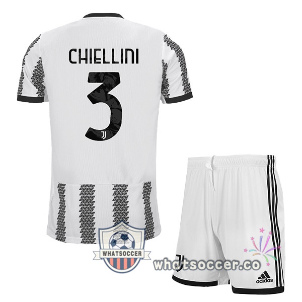 Juventus (CHIELLINI 3) Kids Home Soccer Jerseys White Black 2022-2023