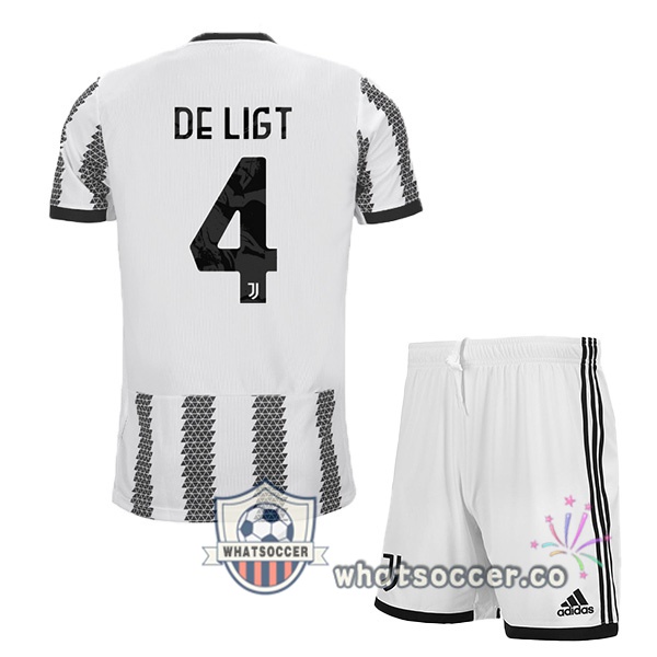 Juventus (DE LIGT 4) Kids Home Soccer Jerseys White Black 2022-2023