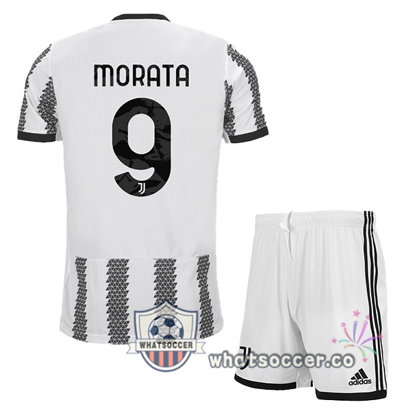 Juventus (MORATA 9) Kids Home Soccer Jerseys White Black 2022-2023