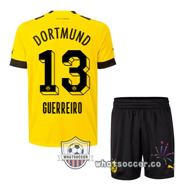 Dortmund BVB (Guerreiro 13) Kids Home Soccer Jerseys Yellow 2022-2023