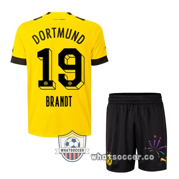 Dortmund BVB (Brandt 19) Kids Home Soccer Jerseys Yellow 2022-2023