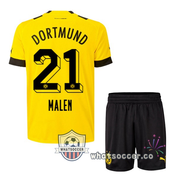 Dortmund BVB (Malen 21) Kids Home Soccer Jerseys Yellow 2022-2023
