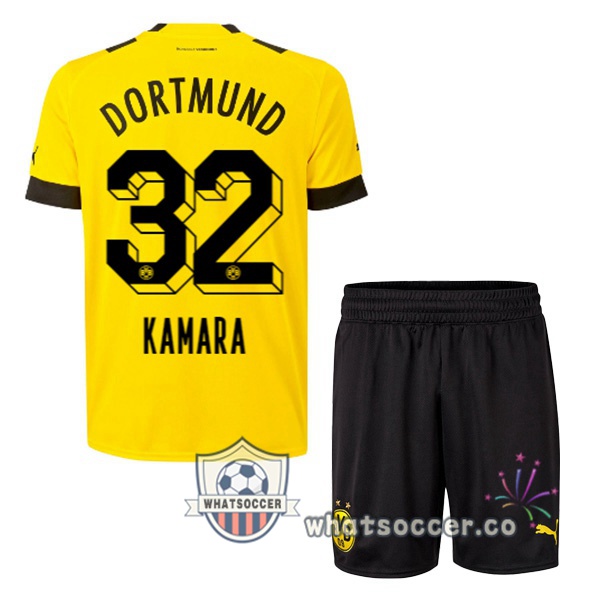 Dortmund BVB (Kamara 32) Kids Home Soccer Jerseys Yellow 2022-2023