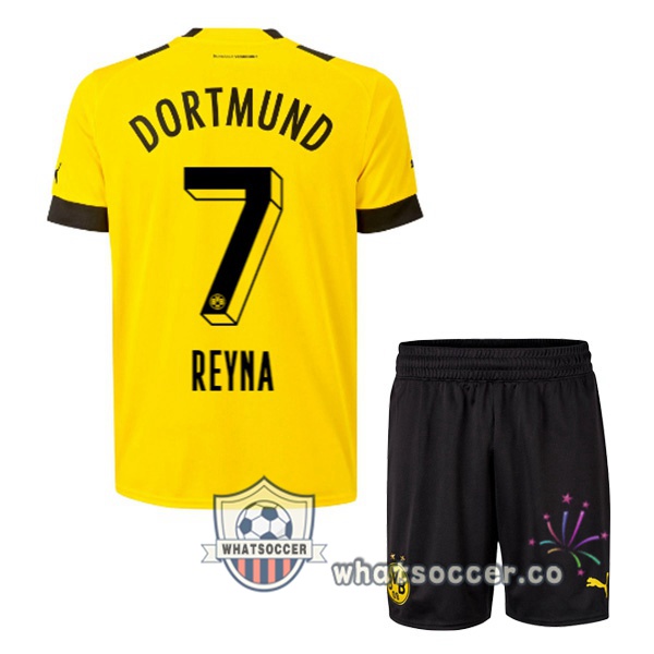 Dortmund BVB (Reyna 7) Kids Home Soccer Jerseys Yellow 2022-2023