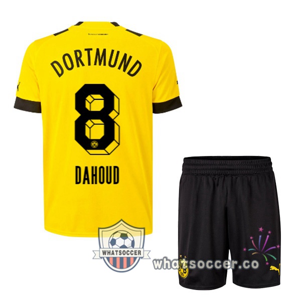 Dortmund BVB (Dahoud 8) Kids Home Soccer Jerseys Yellow 2022-2023