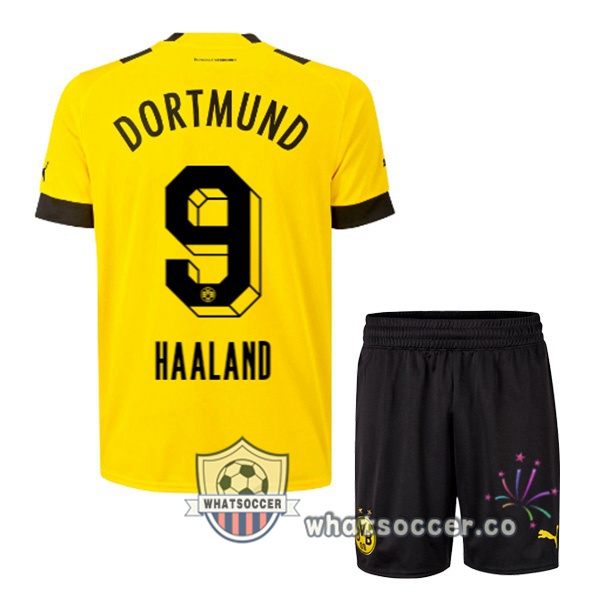 Dortmund BVB (Haaland 9) Kids Home Soccer Jerseys Yellow 2022-2023