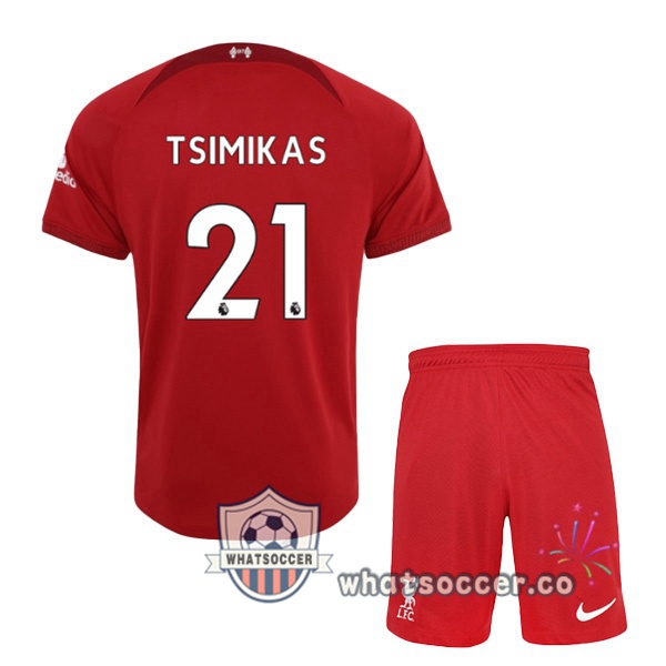 FC Liverpool (TSIMIKAS 21) Kids Home Soccer Jerseys Red 2022-2023
