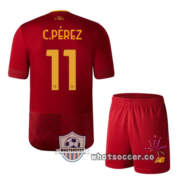 AS Roma (C.PÉREZ 11) Kids Home Soccer Jerseys Red 2022-2023