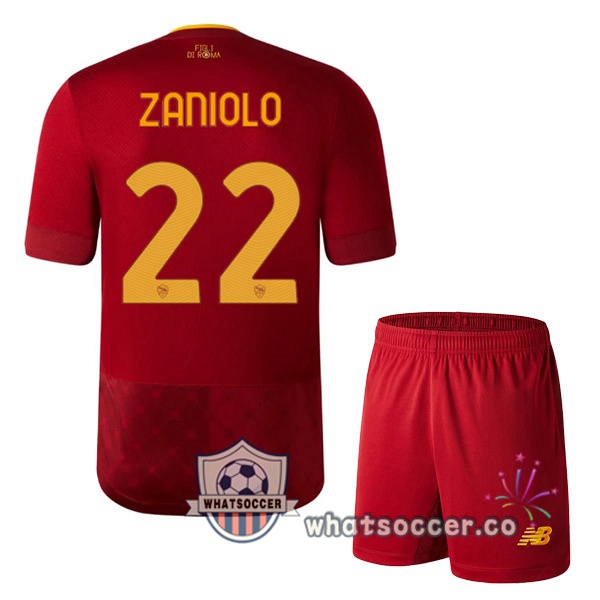 AS Roma (ZANIOLO 22) Kids Home Soccer Jerseys Red 2022-2023