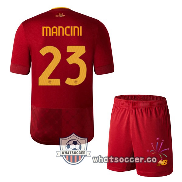 AS Roma (MANCINI 23) Kids Home Soccer Jerseys Red 2022-2023