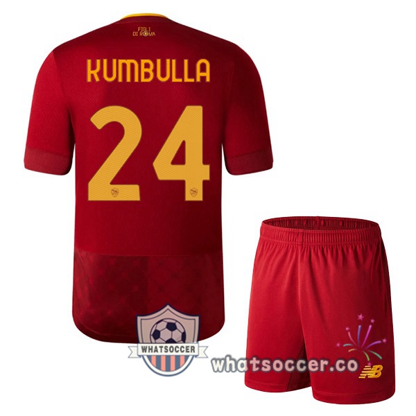 AS Roma (KUMBULLA 24) Kids Home Soccer Jerseys Red 2022-2023