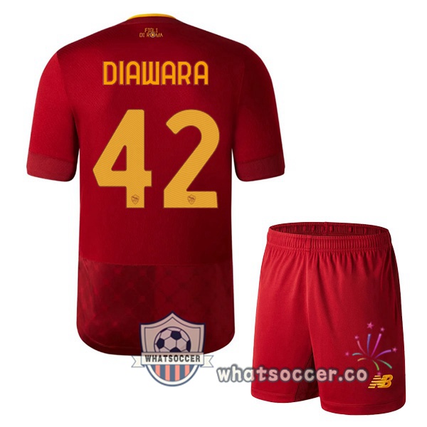 AS Roma (DIAWARA 42) Kids Home Soccer Jerseys Red 2022-2023