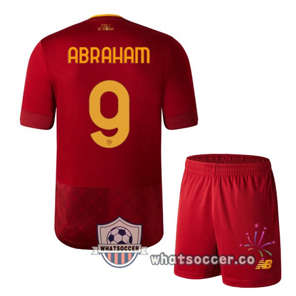 AS Roma (ABRAHAM 9) Kids Home Soccer Jerseys Red 2022-2023