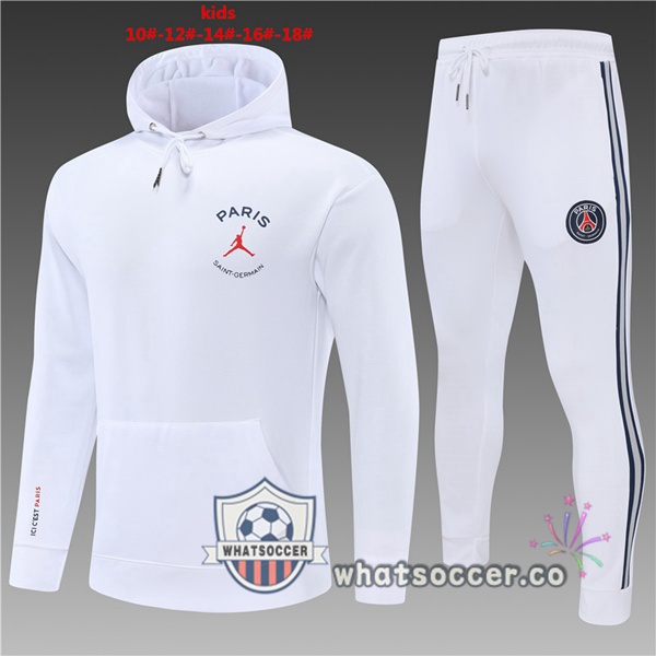 JORDAN Paris PSG Kids White Hooded Jacket 2022-2023