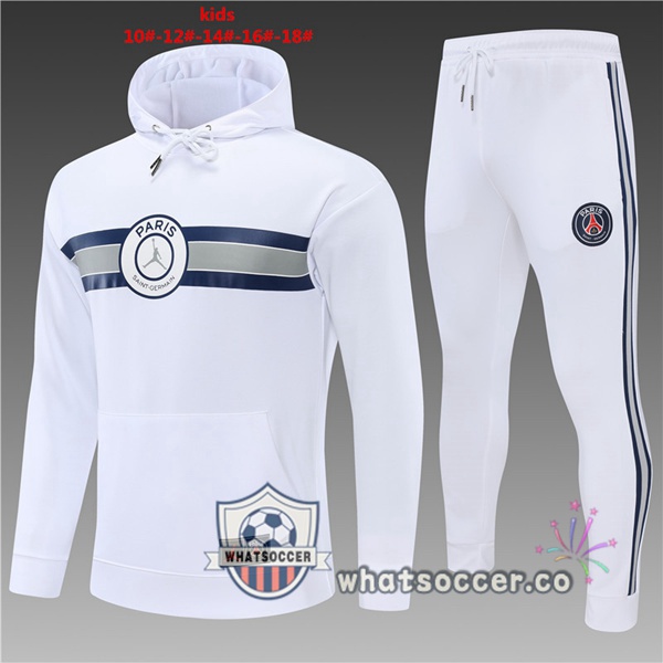 JORDAN Paris PSG Kids White Hooded Jacket 2022-2023