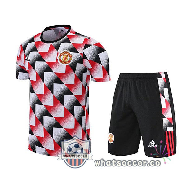 Manchester United Training T-Shirts + Shorts Red Black 2022-2023