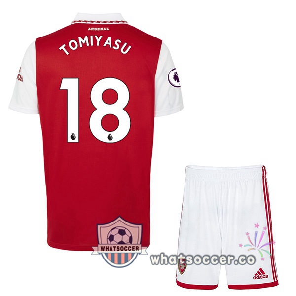 Arsenal (TOMIYASU 18) Kids Home Soccer Jerseys Red White 2022-2023