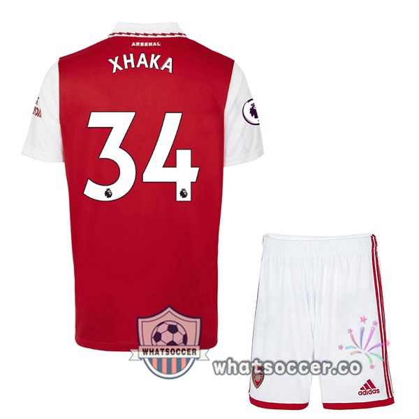 Arsenal (XHAKA 34) Kids Home Soccer Jerseys Red White 2022-2023