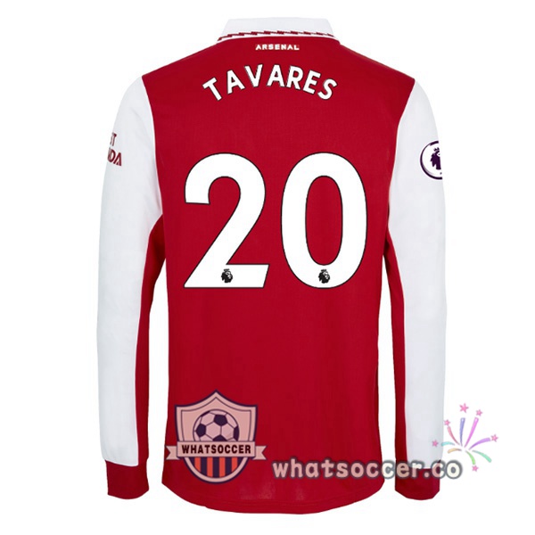 Arsenal (TAVARES 20) Home Soccer Jerseys Long Sleeve Red White 2022-2023