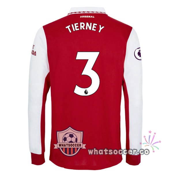 Arsenal (TIERNEY 3) Home Soccer Jerseys Long Sleeve Red White 2022-2023