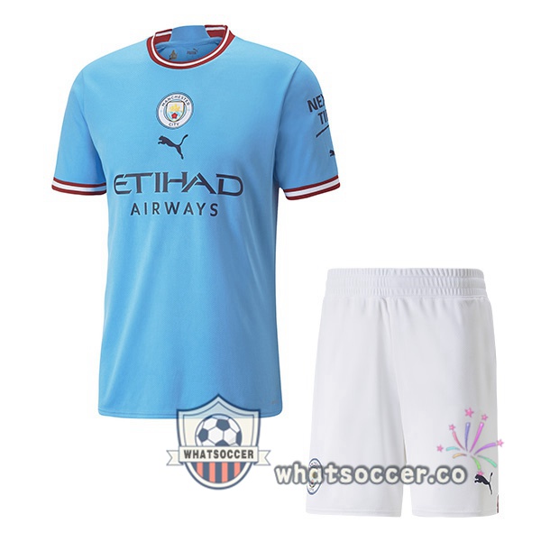 Manchester City Kids Home Soccer Jerseys Blue 2022-2023
