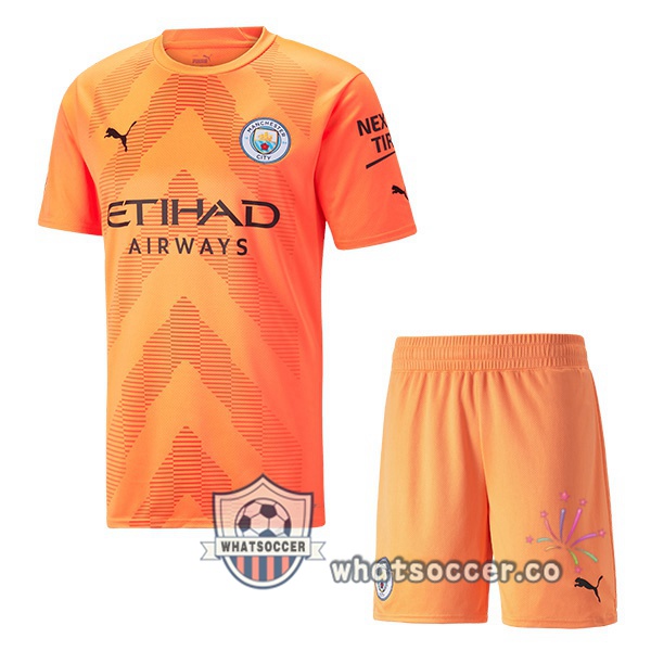 Manchester City Kids Goalkeeper Soccer Jerseys Orange 2022-2023