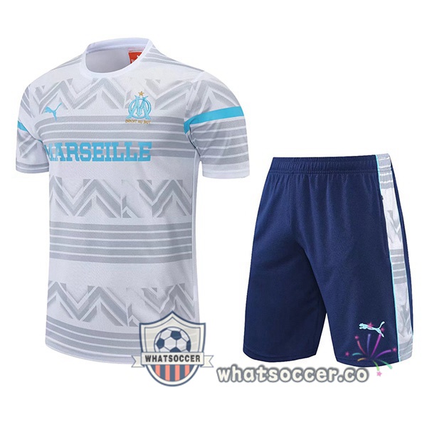 Olympique de Marseille Training T-Shirts + Shorts White Gray 2022-2023