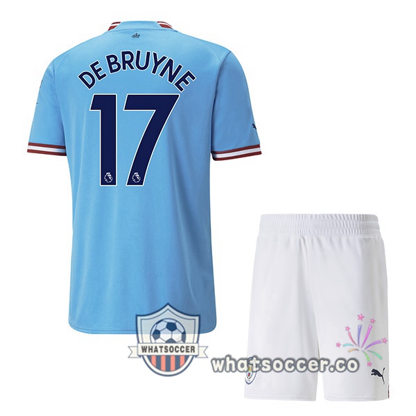Manchester City (Kevin De Bruyne 17) Kids Home Soccer Jerseys Blue 2022-2023