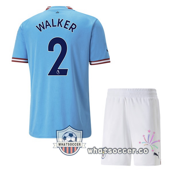 Manchester City (Kyle Walker 2) Kids Home Soccer Jerseys Blue 2022-2023