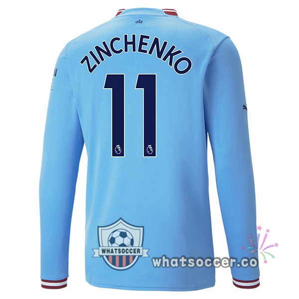 Manchester City (Zinchenko 11) Home Soccer Jerseys Long Sleeve Blue 2022-2023