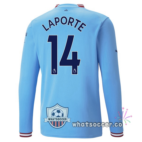 Manchester City (Aymeric Laporte 14) Home Soccer Jerseys Long Sleeve Blue 2022-2023