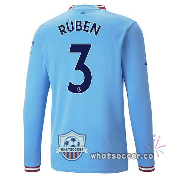 Manchester City (Ruben Dias 3) Home Soccer Jerseys Long Sleeve Blue 2022-2023
