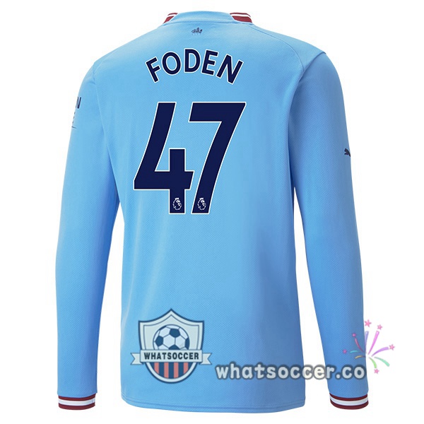 Manchester City (Phil Foden 47) Home Soccer Jerseys Long Sleeve Blue 2022-2023