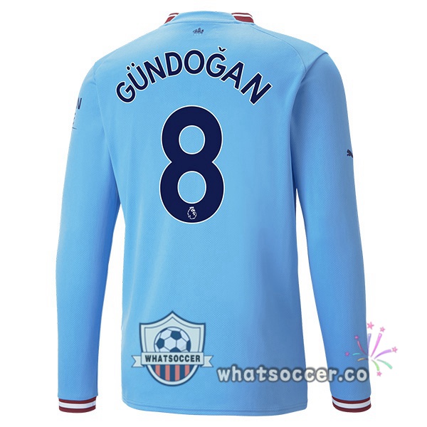 Manchester City (Ilkay Gündogan 8) Home Soccer Jerseys Long Sleeve Blue 2022-2023