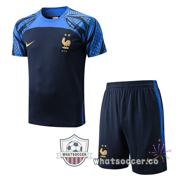 France Training T-Shirts + Shorts Blue Royal 2022-2023