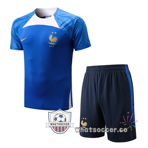 France Training T-Shirts + Shorts Blue 2022-2023