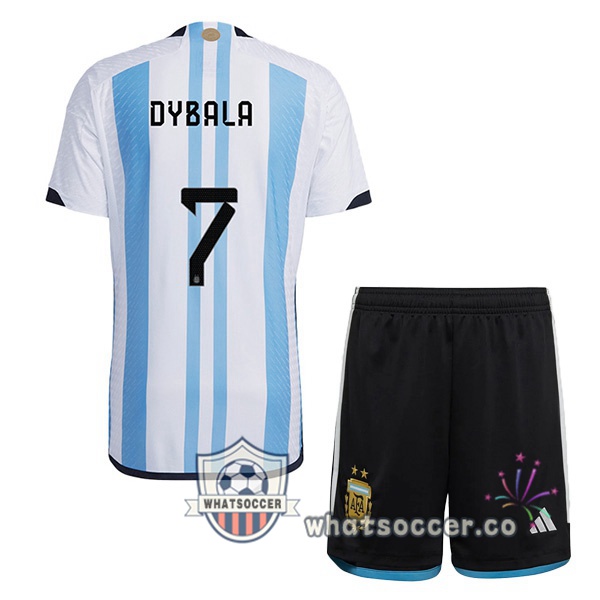 Argentina (DYBALA 7) Kids Home Soccer Jerseys Blue White 2022-2023