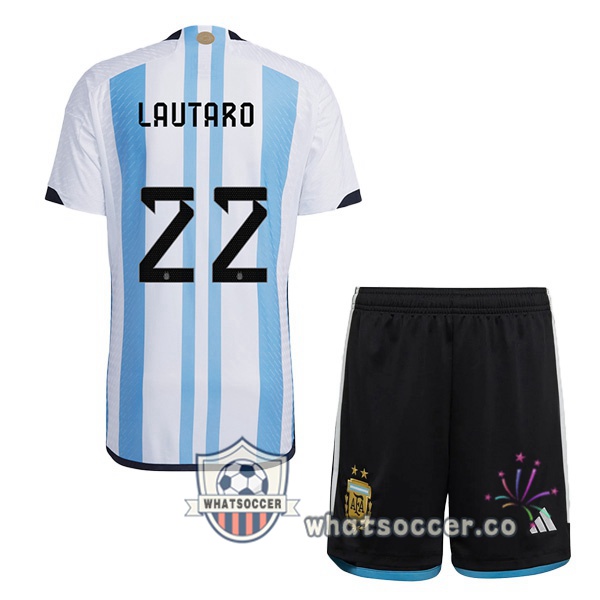 Argentina (LAUTARO 22) Kids Home Soccer Jerseys Blue White 2022-2023