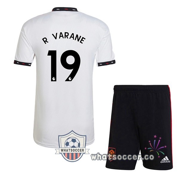 Manchester United (R. VARANE 19) Kids Away Soccer Jerseys White 2022-2023