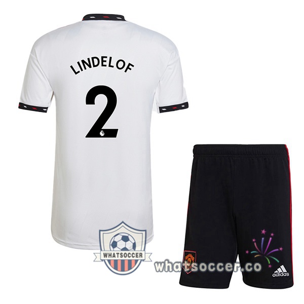 Manchester United (LINDELOF 2) Kids Away Soccer Jerseys White 2022-2023
