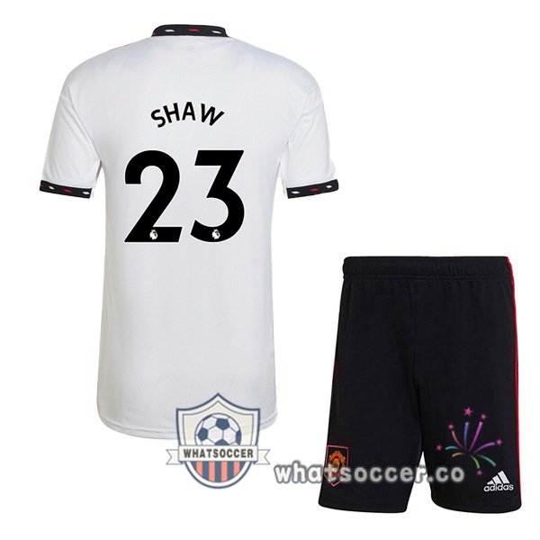 Manchester United (SHAW 23) Kids Away Soccer Jerseys White 2022-2023