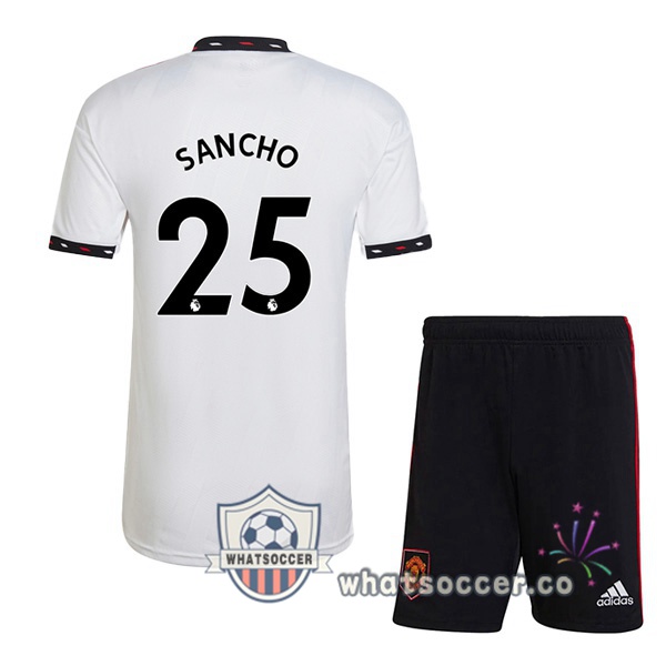 Manchester United (SANCHO 25) Kids Away Soccer Jerseys White 2022-2023