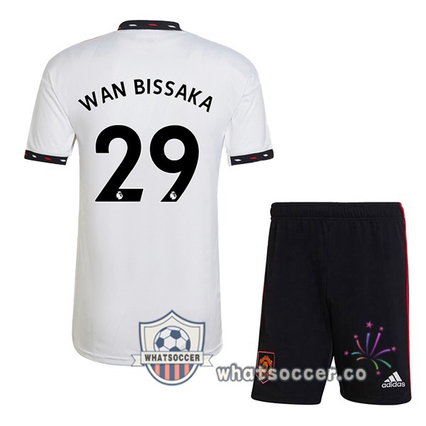Manchester United (WAN-BISSAKA 29) Kids Away Soccer Jerseys White 2022-2023