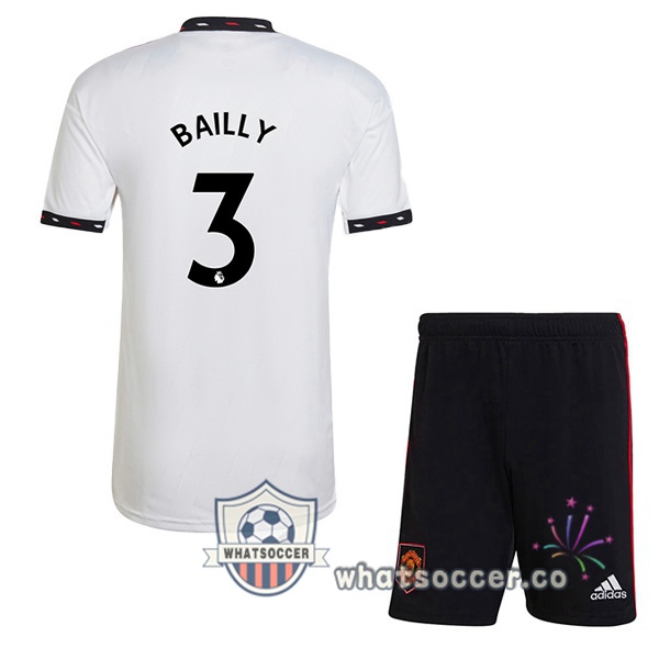 Manchester United (BAILLY 3) Kids Away Soccer Jerseys White 2022-2023