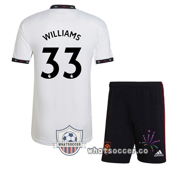 Manchester United (WILLIAMS 33) Kids Away Soccer Jerseys White 2022-2023