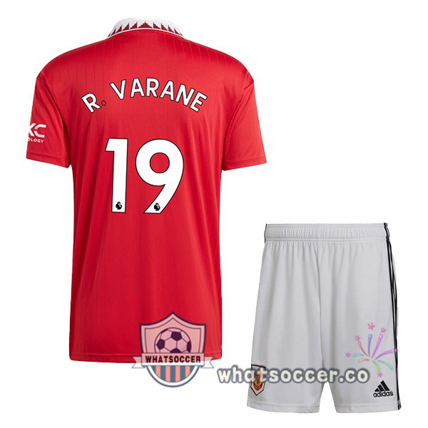 Manchester United (R. VARANE 19) Kids Home Soccer Jerseys Red 2022-2023