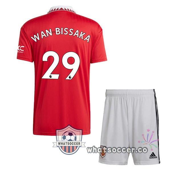Manchester United (WAN-BISSAKA 29) Kids Home Soccer Jerseys Red 2022-2023