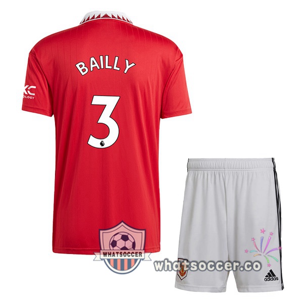 Manchester United (BAILLY 3) Kids Home Soccer Jerseys Red 2022-2023