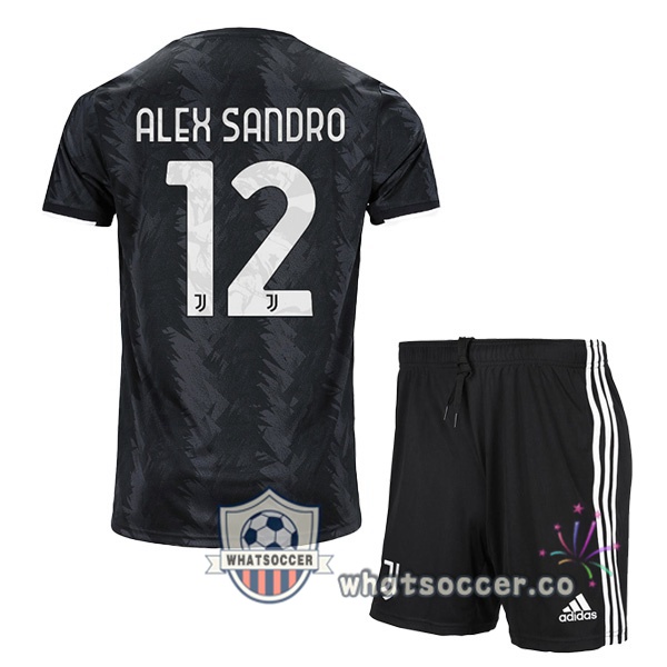 Juventus (ALEX SANDRO 12) Kids Away Soccer Jerseys Black 2022-2023